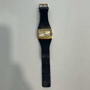 Anne Klein Woman Black leather gold metal Wristwatch, fairly worn.